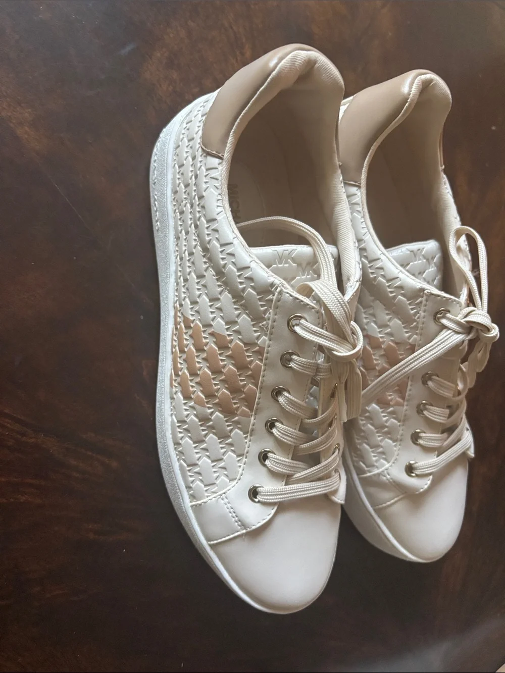Michael Kors Cream and Tan Lace-Trim Sneakers